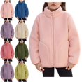 thumbnail image 1 of Teylalorva Girls Fleece Jacket Zip up Stand Collar with Pockets Thick Warm Versatile Casual Outerwear (1-15) Pink Size 3T, 1 of 6