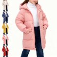 thumbnail image 1 of Teylalorva Girls Mid Length Coat Zip up Hooded Fleece Lined Thick Padded Jacket with Pockets Warm Winter (2-12) Beige Size 3T, 1 of 10