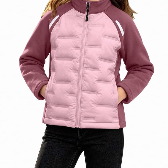 Teylalorva Girls Outerwear (2-15) Winter Zip Up Jacket Long Sleeve Solid Color Warm Coat With Pockets Casual For Kids Purple Size 14