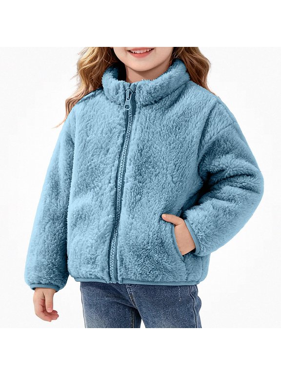 Girls Outerwear Jackets Double Sided Fleece Zip Up Cardigan Thick Warm with Pockets Cozy Coat(3-18 Months) Blue Size 12M