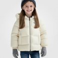 thumbnail image 1 of Teylalorva Girls Outerwear Jackets Reversible Fleece Lined Hooded Puffer Coat Warm Winter Outdoor Coat（1-12） Beige Size 4T, 1 of 8