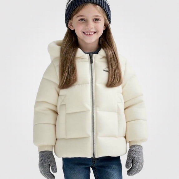 Teylalorva Girls Outerwear Jackets Reversible Fleece Lined Hooded Puffer Coat Warm Winter Outdoor Coat(1-12) Beige Size 4T
