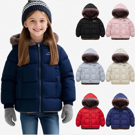 Teylalorva Girls Outerwear Jackets Reversible Fleece Lined Hooded Puffer Coat Warm Winter Outdoor Coat(1-12) Black Size 3T