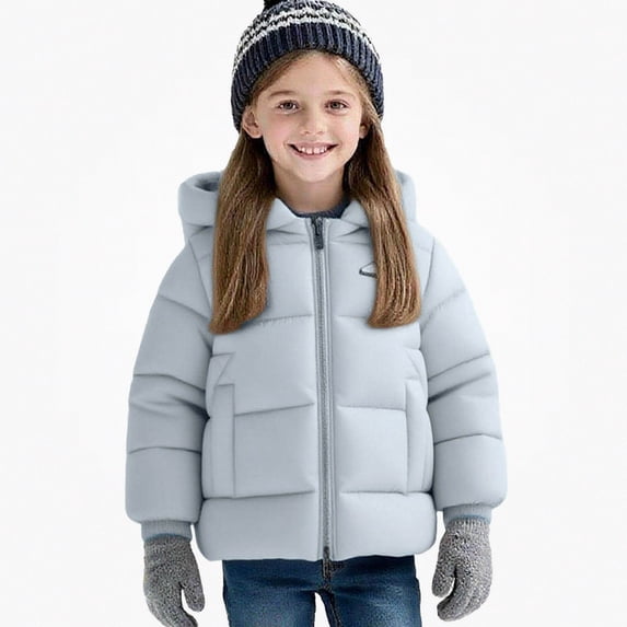Teylalorva Girls Outerwear Jackets Reversible Fleece Lined Hooded Puffer Coat Warm Winter Outdoor Coat(1-12) Sky Blue Size 4T