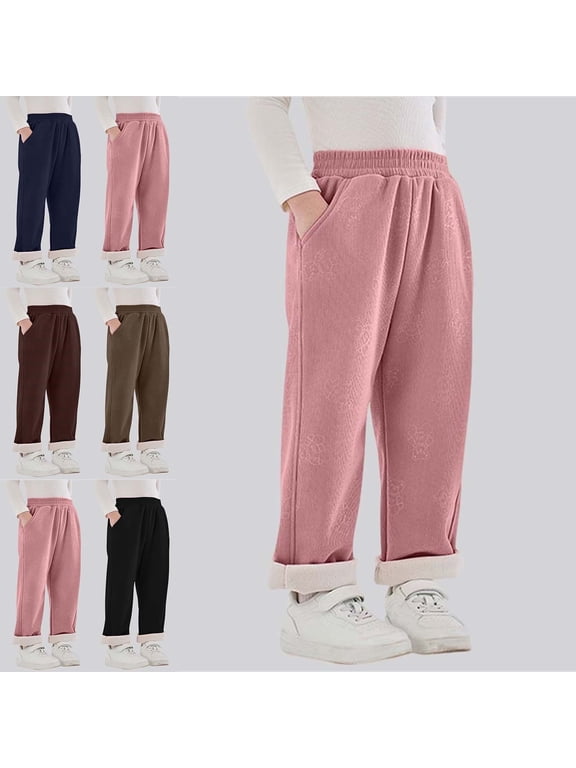 Girls Pants Bear Print Wide Leg Fleece Lined Warm Loose Casual Elastic Waist Cozy Comfy Winter Pants(3-13) Coffee Size 3T