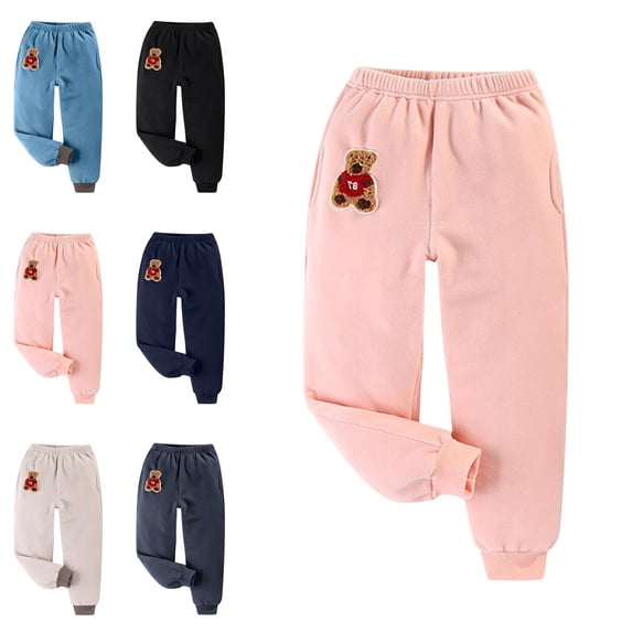 Teylalorva Girls Pants Fleece Jogger Sweatpants with Pockets Drawstring Elastic Waist Loose Warm Comfy Pants(3-14) Dark Blue Size 140