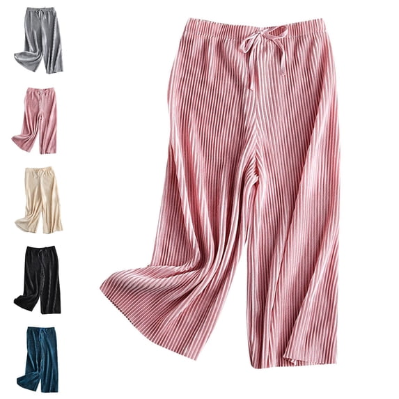 Teylalorva Girls Pants Pleated Wide Leg Chiffon Ice Silk Cropped Trousers Loose Casual Summer Breathable Elastic Waist Comfy Pants(2-15) Green Size 10