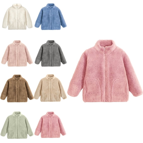 Teylalorva Girls Plush Jacket Zip up Fuzzy Coat with Pockets Warm Casual Long Sleeve Outerwear (3-15) Blue Size 11