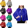thumbnail image 1 of Teylalorva Girls Sequin Jacket Sparkle Laser Open Front Cardigan Stage Performance Long Sleeve Outerwear (1-16) Silver Size 4T, 1 of 7