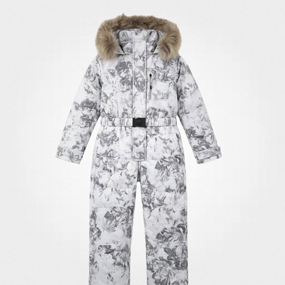 Teylalorva Girls Snowsuit (2-10) Waterproof Snow-Proof Windproof Hooded Long-Sleeve Ski Suit Set White