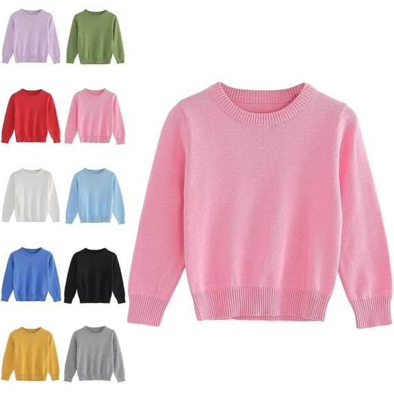 Teylalorva Girls Sweater Crew Neck Solid Knit Thermal Long Sleeve Pullover Top (1-7) Black Size 4T