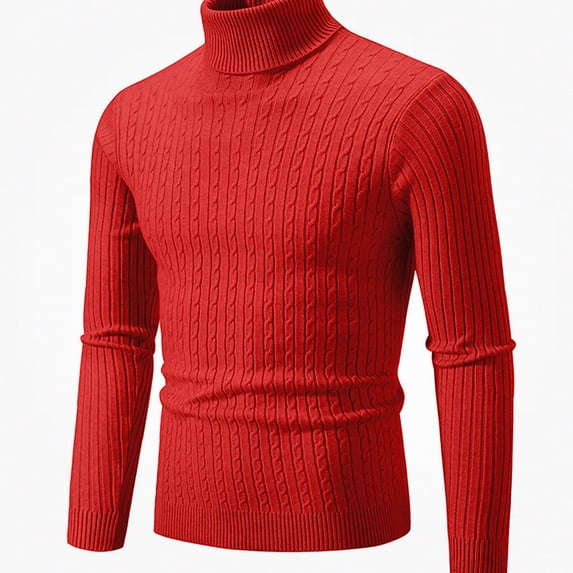 Teylalorva Men's Sweater Vintage Solid Color Turtleneck Elastic Casual Winter Spring Pullover Top