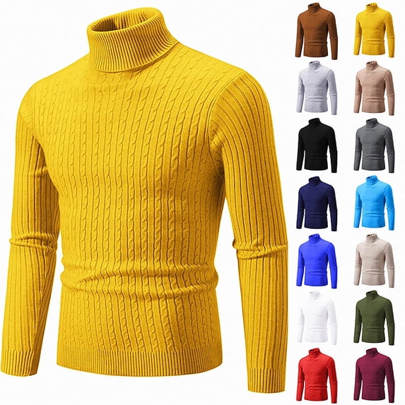 Teylalorva Men's Sweater Vintage Solid Color Turtleneck Elastic Casual Winter Spring Pullover Top