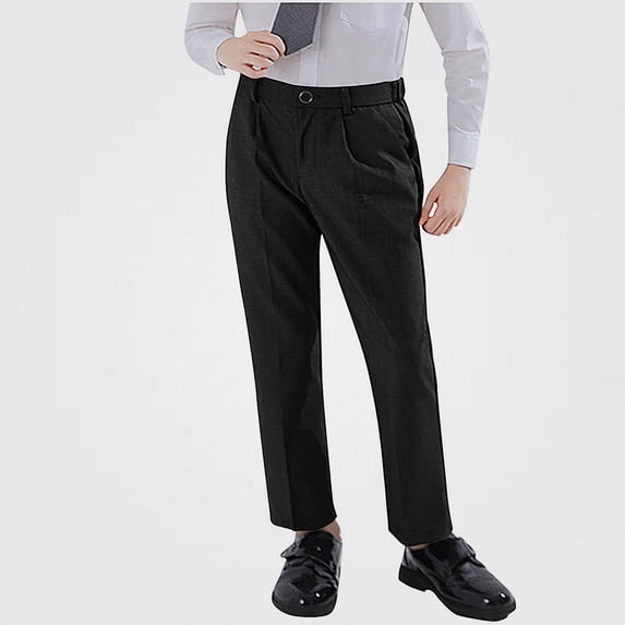 Teylalorva Pants for Boys Suit Trousers Elastic Waist With Pocket Party Performance (2-18) Black Size 4T