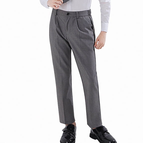 Teylalorva Pants for Boys Suit Trousers Elastic Waist With Pocket Party Performance (2-18) Gray Size 12
