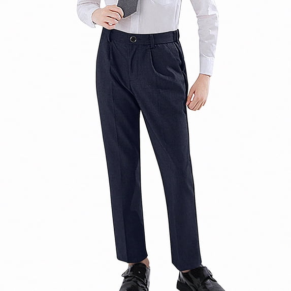 Teylalorva Pants for Boys Suit Trousers Elastic Waist With Pocket Party Performance (2-18) Navy Size 6