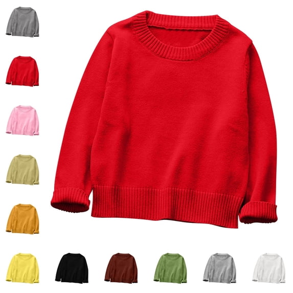 Teylalorva Sweater for Girls Crew Neck Solid Versatile Knit Casual Pullover Top Red Size 6