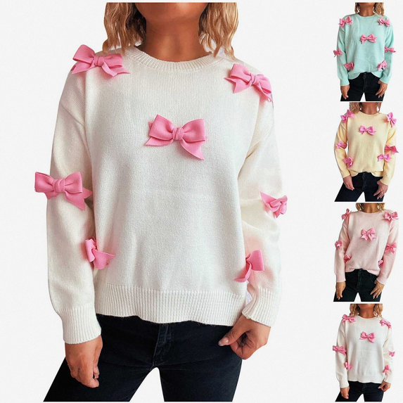 Teylalorva Sweater for Women Crew Neck Embellished Loose Long Sleeve Pullover With Unique Decor White Size M