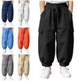 thumbnail image 1 of Teylalorva Sweatpants for Boys (7-16) Linen Blend Harem Pants with Elastic Waist Tapered Leg Breathable Comfortable Casual Long Trousers Khaki Size 140, 1 of 7