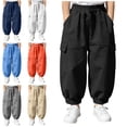 thumbnail image 1 of Teylalorva Sweatpants for Boys (7-16) Linen Blend Harem Pants with Elastic Waist Tapered Leg Breathable Comfortable Casual Long Trousers Orange Size 160, 1 of 7