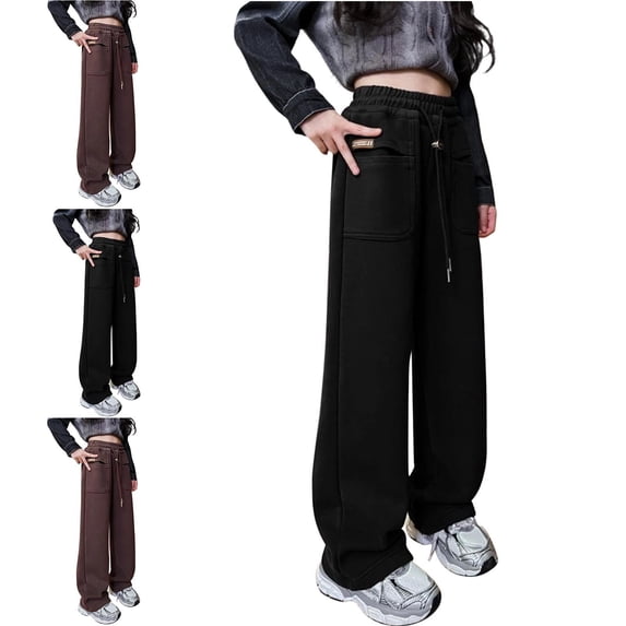 Teylalorva Sweatpants for Girls Loose Wide Leg Straight Sweatpants Casual Elastic Waist Comfortable Daily Long Pants Black Size 5T