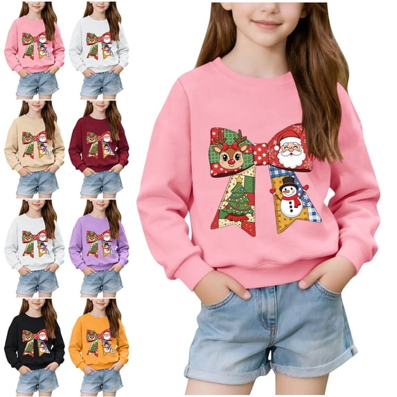 Teylalorva Sweatshirt for Girls Crew Neck Christmas Stocking Print Fleece Lined Warm Pullover Top (2-12) Black Size 11