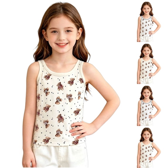 Teylalorva Tank Tops for Kids Girls Cotton Breathable Polka Dots Crew Neck Casual Summer Trendy Underwear Red Size 6