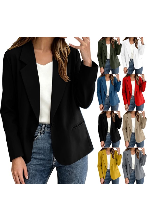 Women's Blazer Cardigan Open Front Long Sleeve With Pockets Outerwear Top Blue Size S