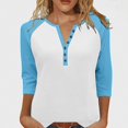 thumbnail image 1 of Teylalorva Women's Button Blouse V-Neck 3/4 Sleeve Raglan Loose Lightweight Top Blue Size L, 1 of 9