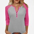 thumbnail image 1 of Teylalorva Women's Button Blouse V-Neck 3/4 Sleeve Raglan Loose Lightweight Top Hot Pink Size 2XL, 1 of 9