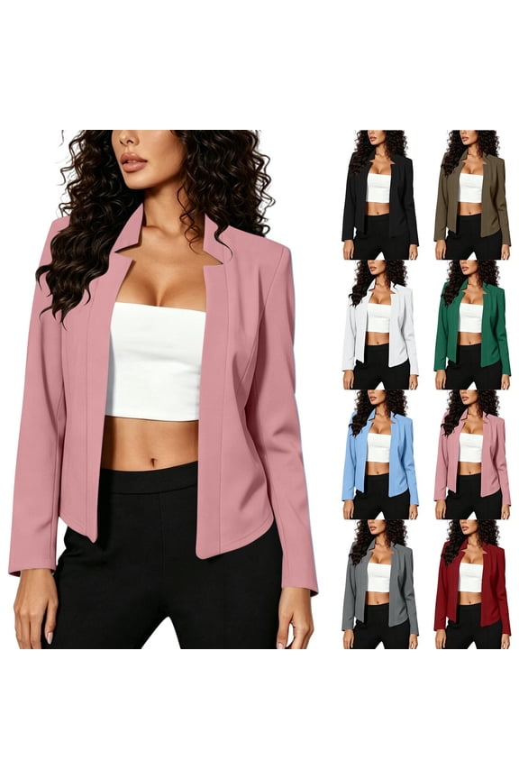 Women’s Cardigan Classic Tailored Long Sleeve Notched Lapel Open Front Blazer-Style Knit Sweater Pink Size S