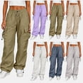 thumbnail image 1 of Teylalorva Women's Cargo Pants Straight-Leg Loose with Pockets Trousers Beige Size 2XL, 1 of 6