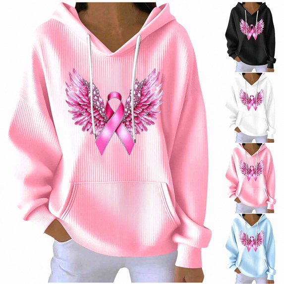 Teylalorva Women's Casual Hoodie Sweatshirt Printed Long Sleeve Pocket Fall Winter Pullover Top Pink Size M
