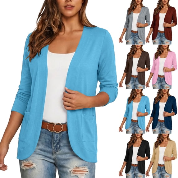 Teylalorva Women's Knit Cardigan Open Front Long Sleeve With Pockets Casual Lightweight Layering Outerwear Brown Size L