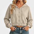 thumbnail image 1 of Teylalorva Women's Outerwear Jackets Basic Hooded Button Drawstring Short Double Pocket Long Sleeve Fall Winter Beige Size S, 1 of 8
