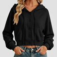 thumbnail image 1 of Teylalorva Women's Outerwear Jackets Basic Hooded Button Drawstring Short Double Pocket Long Sleeve Fall Winter Black Size M, 1 of 8