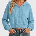 thumbnail image 1 of Teylalorva Women's Outerwear Jackets Basic Hooded Button Drawstring Short Double Pocket Long Sleeve Fall Winter Light Blue Size L, 1 of 8