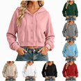thumbnail image 1 of Teylalorva Women's Outerwear Jackets Basic Hooded Button Drawstring Short Double Pocket Long Sleeve Fall Winter Pink Size L, 1 of 8