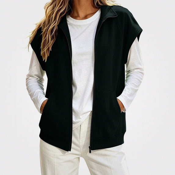 Teylalorva Women's Outerwear Jackets Basic Spring Fall Winter Pocket Zipper Sweatshirt Sports Outerwear Black Size L