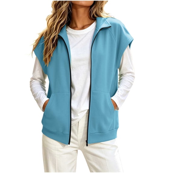 Teylalorva Women's Outerwear Jackets Basic Spring Fall Winter Pocket Zipper Sweatshirt Sports Outerwear Light Blue Size M