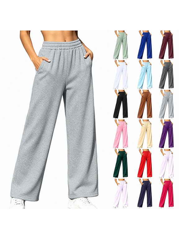 Women's Solid-Color Straight-Leg Warm Sweatpants Fall Winter Comfort Lounge Pants Mint Green Size S