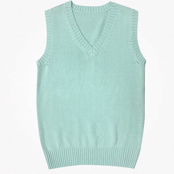 Teylalorva Women's Solid Color Sweater Vest V-Neck Sleeveless Fall Winter Layer Top Mint Green Size L
