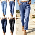 thumbnail image 1 of Teylalorva Women's Straight Leg Cropped Jeans, Denim Fabric Elastic Waist With Pocket Casual Jeans Black 2XL, 1 of 9