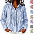 thumbnail image 1 of Teylalorva Women's Striped Hooded Button-Up Cardigan Long Sleeve UV Protection Casual Lightweight Denim Blouse Jacket Wine Size 2XL, 1 of 6