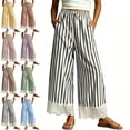 thumbnail image 1 of Teylalorva Women's Striped Lace Trim Wide Leg Pants, Drawstring Waist Summer Fall With Pocket Comfort Pants Purple M, 1 of 10