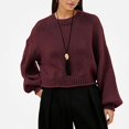 thumbnail image 1 of Teylalorva Women's Sweater Crew Neck Plain Long Sleeve Knit Pullover Essential Basic For Closet Wine Size S, 1 of 7