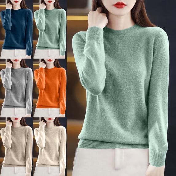 Teylalorva Women's Top, Basic Underwear Knitted Crew Neck Long Sleeve Lightweight Pullover Sweater Mint Green XL