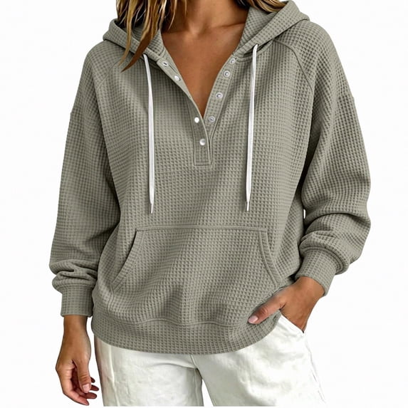 Teylalorva Womens Outerwear Jackets Classic Oversized Hooded Button Drawstring Pocket Pullover Sweatshirt Fall Winter Gray Size XL