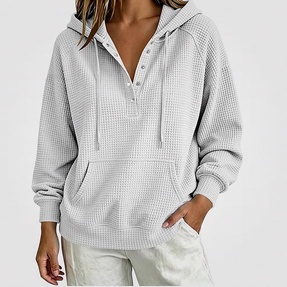 Teylalorva Womens Outerwear Jackets Classic Oversized Hooded Button Drawstring Pocket Pullover Sweatshirt Fall Winter White Size M