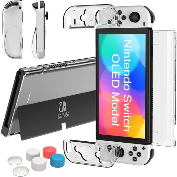 Teyomi Protective Case for 2021 Nintendo Switch OLED with 2 Soft TPU Grip Case and 6 Silicone Finger Caps - Clear White